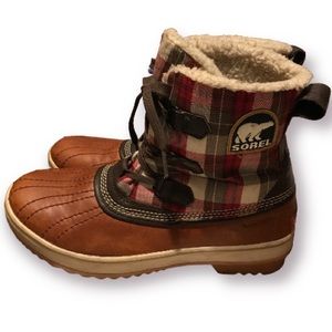 SOREL Tivoli Plaid Duck Boots Warm Winter Boots Sherpa Lining . Size 9